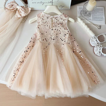 MQTIME  -   New Sequin Mesh Dresses Girls Elegant Birthday Party Dress Kids Bead Sleeveless Princess Dress Fluffy Tutu Gown Ball 2-8 Years